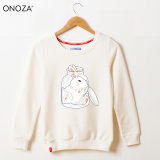 ONOZA秋冬季韩版加绒加厚圆领卫衣女 瓶中的兔子印花时尚潮牌上衣