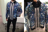 RURU意大利正品代购 VERSACE 16春夏男装蓝色图腾拉链外套