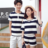 情侣装夏装2016新款韩版短袖T恤男女宽松上衣学生休闲套装两件套