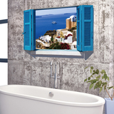 可移除3D视觉海洋风景假窗户墙贴卧室客厅浴室卫生间防水墙贴纸画