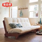 可折叠实木客厅沙发床双人布艺拆洗推拉两用木头沙发小户型多功能