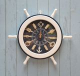 地中海创意壁挂钟装饰 个性海洋舵手钟 时尚客厅静音大号舵盘时钟