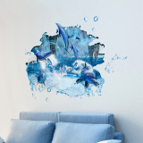 3D立体墙贴纸贴画卧室房间客厅背景墙壁墙面装饰品地中海海洋海豚