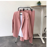 韩国代购2016春季新款简约纯色百搭双排扣休闲西装套装女两件套