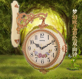 新品欧式双面挂钟静音时钟客厅创意韩版田园大号个性装饰双面钟表