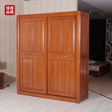 胡桃木实木衣柜 现代中式 雕花2门衣橱衣柜储物柜推拉门收纳柜子