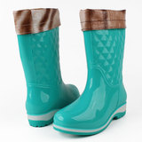 韩版时尚加棉保暖雨鞋女春夏平跟水靴中高筒雨靴防水防滑水鞋大码