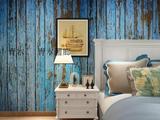 蓝色做旧破旧木纹客厅书房无纺布墙纸走廊玄关壁纸背景墙大型壁画