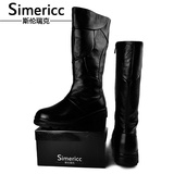 simericc真皮冬季保暖长靴子男士全牛皮靴子男马靴高筒靴机车靴男