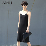 Amii2016夏天莫代尔长裙背心裙外穿修身无袖中长款打底吊带连衣裙