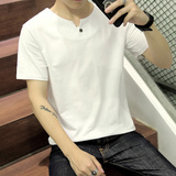 天天特价夏季小v领男士短袖T恤衣服青年韩版夏天纯色个性上衣潮流