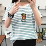 夏季韩国原宿bf风宽松圆领学生条纹半袖体恤打底衫女装短袖T恤女