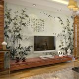 定制无缝大型壁画 客厅书房沙发背景墙 3D立体中式山水竹子壁纸
