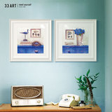 蓝色海岸小清新装饰画地中海风格静物画餐厅客厅卧室玄关方形画