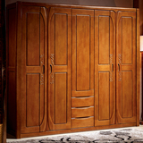 现代中式全实木推拉门衣柜橡木4门5门整体木质大衣橱婚房卧室包邮