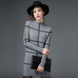 2015秋冬女装韩版针织衫长袖毛衣打底衫中长款圆领毛衣大码外套