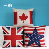 一橙棉麻抱枕靠垫 加拿大美国英国米字旗国旗靠枕 沙发办公室腰靠