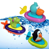 美国Sassy动物小船宝宝洗澡游泳玩具拉绳发条婴幼儿戏水儿童玩水