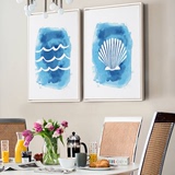 地中海风格客厅沙发背景装饰画现代简约餐厅挂画玄关壁画蓝色理想