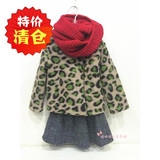 韩国品牌A家男女童冬季款绿色豹纹加绒加厚外套大衣韩版童装棉袄