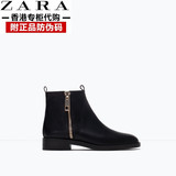 ZARA正品代购学院风侧拉链真皮女靴英伦风马丁靴平跟圆头短靴3107