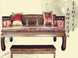 中式现代实木格子罗汉床榻雕花三件套仿古榆木沙发床特价