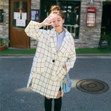 2016秋冬新款女装 韩国学生直筒中长款羊毛呢大衣格子毛呢外套女
