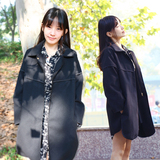 2016春装韩版少女学生学院风百搭呢子大衣中长款宽松显瘦长袖外套