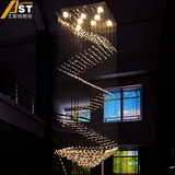 现代LED复式楼梯吊灯水晶灯楼梯灯长吊灯别墅客厅灯大厅吊线灯具