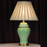 新中式蓝/绿/黄色釉全铜将军罐陶瓷台灯欧式美式客厅卧室床头灯饰