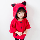 2015新款童装 韩版女童秋冬装 儿童纯色帽子蝙蝠披风斗篷宝宝外套