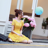 AIMITAG2016夏装新款韩版名媛气质修身蓬蓬蕾丝A字裙公主裙连衣裙