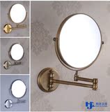 金色全铜仿古美容镜浴室卫生间化妆镜镜子壁挂折叠伸缩镜3倍包邮