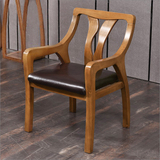 中式全实木老板椅靠背椅子纯木书椅真皮坐垫休闲椅带扶手老板椅
