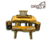 樟木茶几组合 原生态茶几短凳木墩单椅组合原木家具可定制