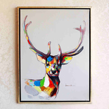 欧式美式乡村手绘油画 鹿头鹿角麋鹿油画家居会所装饰画壁饰墙饰
