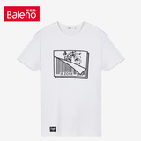 Baleno/班尼路男装上衣简约圆领短袖t恤男修身白色纯棉半袖打底衫