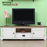厂家直销全实木电视柜白橡木两门一抽电视柜做旧白色地中海可定制