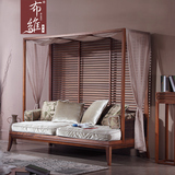 槟榔色东南亚风格家具新中式罗汉床四柱子沙发床 水曲柳实木床