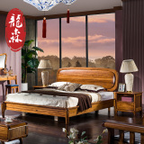 龙森 现代新中式实木床1.8米1.5米 高档乌金木双人床婚床卧室家具