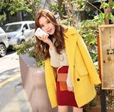 2015韩版秋冬装新款亮色气质修身中长款羊毛呢大衣大学生外套女