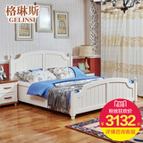 格琳斯美式田园家具全实木床白色双人床1 8米欧式白蜡木高箱床