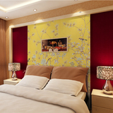 卧室花鸟背景墙中国风手工壁纸订制经典奢华丝绸手绘墙纸壁画 w-4