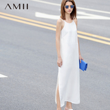 Amii[极简主义]2016夏新吊带背心雪纺大码连衣裙开叉长裙11681243