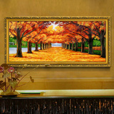 风景油画手绘欧式画客厅别墅过道壁炉玄关装饰画有框画 黄金大道