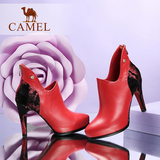 Camel骆驼女鞋 时尚优雅真皮尖头高跟鞋防水台细跟女短靴