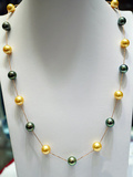 南洋金珠黄色珍珠大溪地黑珍珠满天星天然海水珍珠项链18k孔雀绿