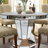欧式镜面家具小户型饭台 新古典钢化玻璃台面洽谈桌圆形饭桌定制