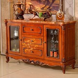 欧式餐边柜美式实木雕花碗柜仿古色描香槟金酒柜法式1.2米储物柜