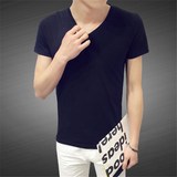 夏季纯色V领短袖T恤男士韩版修身大码男青年运动打底衫休闲体恤男